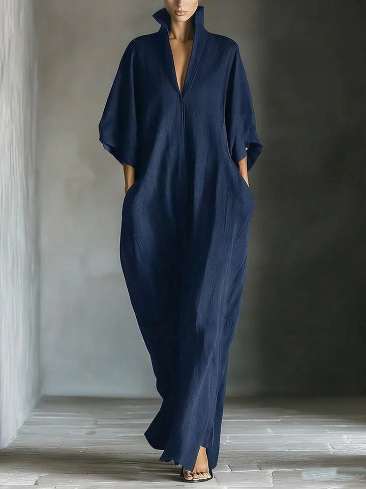 Alina - Vestido longo com mangas 3/4 e decote em V