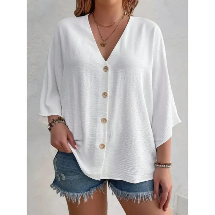 Dorothy™ | Top elegante com decote em V abotoado