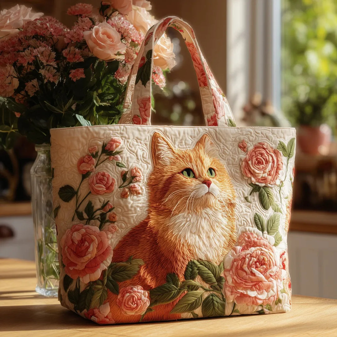 Bolsa artesanal - Gato Vermelho com Rosas
