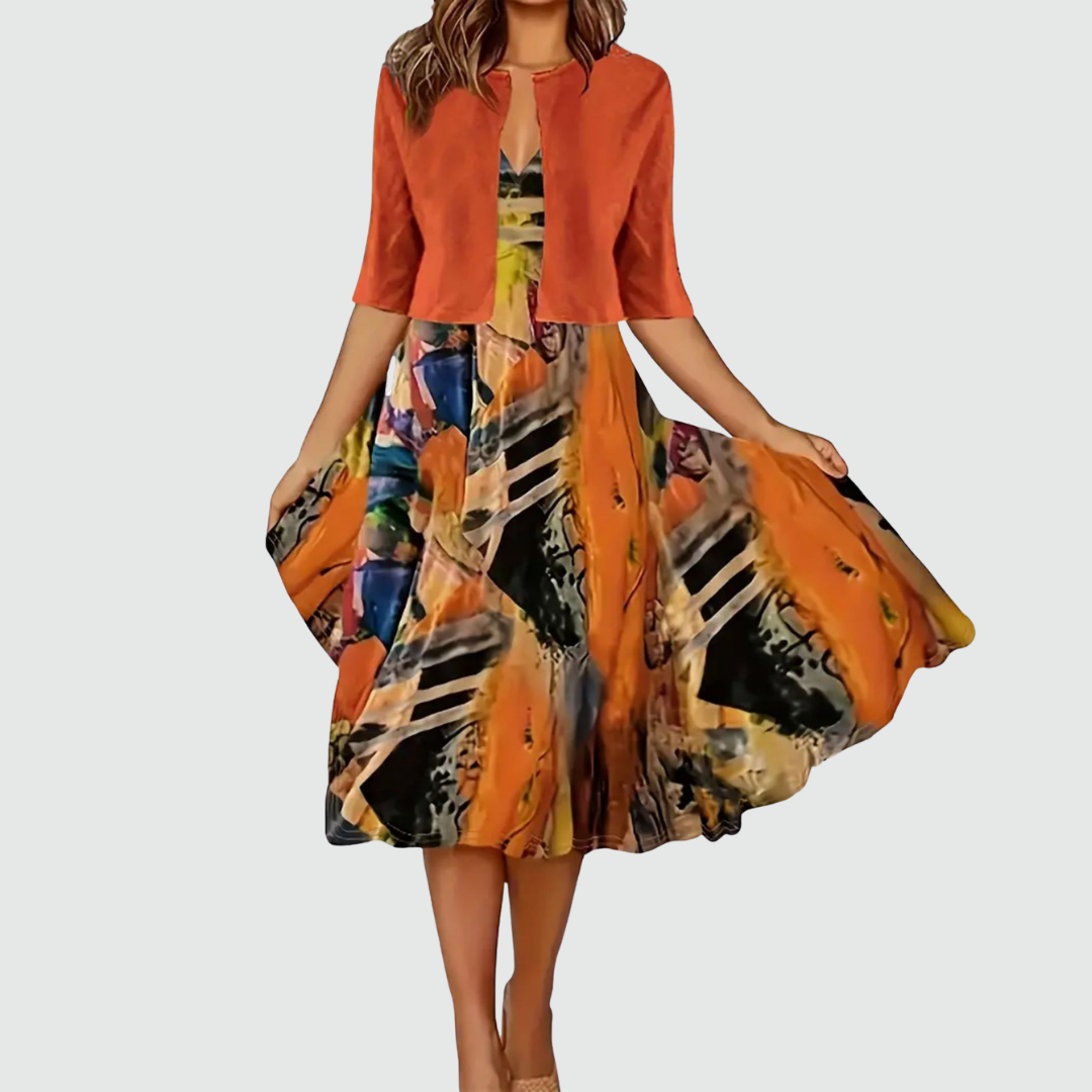 Alessia™ - Conjunto Elegante de Vestido + Cardigan