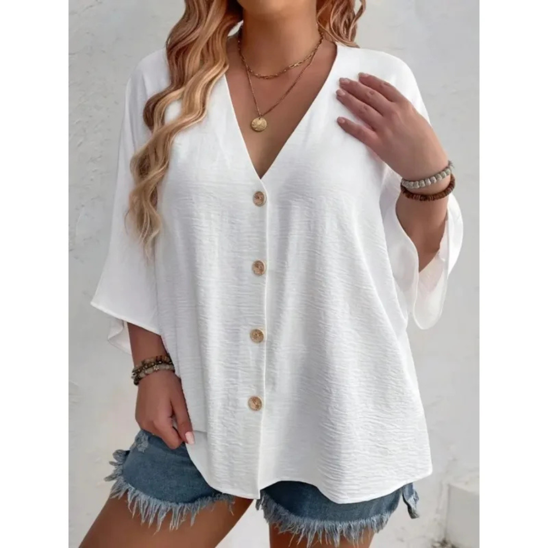 Dorothy™ | Top elegante com decote em V abotoado