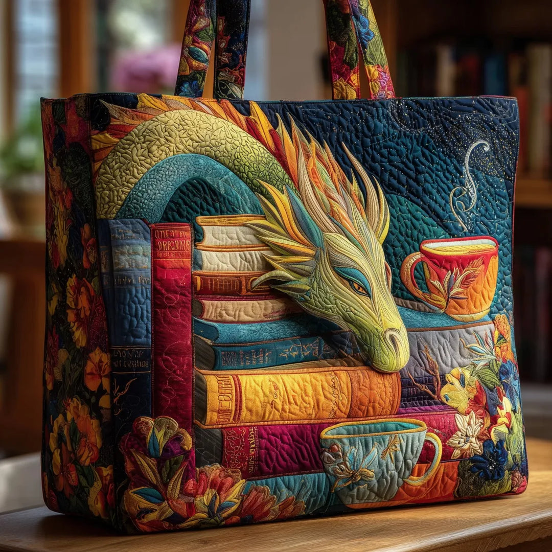 Bolsa artesanal - Dragão que Lê Livros e Canecas