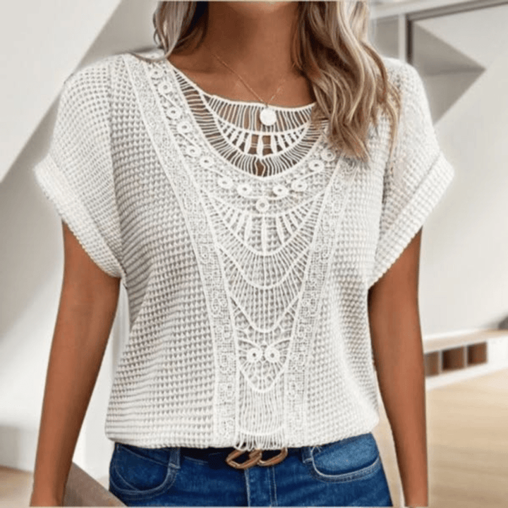 Esmie™ | Top bohémio chic com detalhes em renda