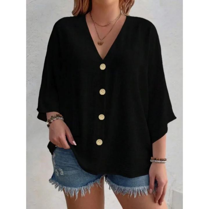 Dorothy™ | Top elegante com decote em V abotoado