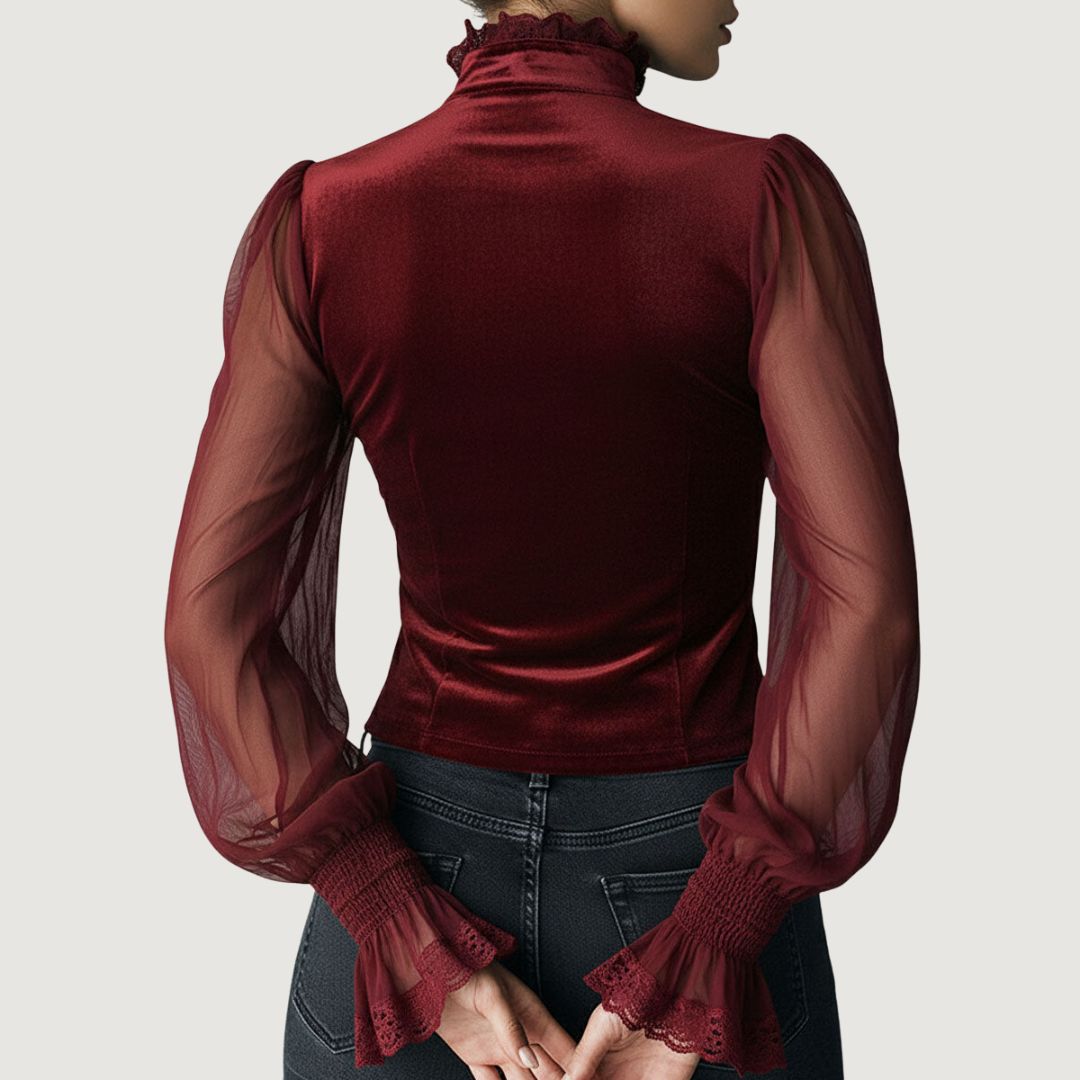 Samantha™ | Camisa elegante em renda e veludo
