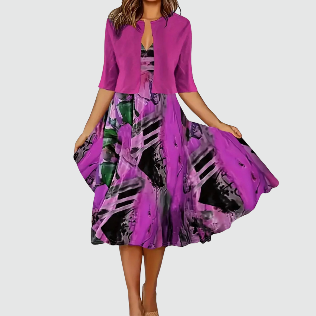 Alessia™ - Conjunto Elegante de Vestido + Cardigan