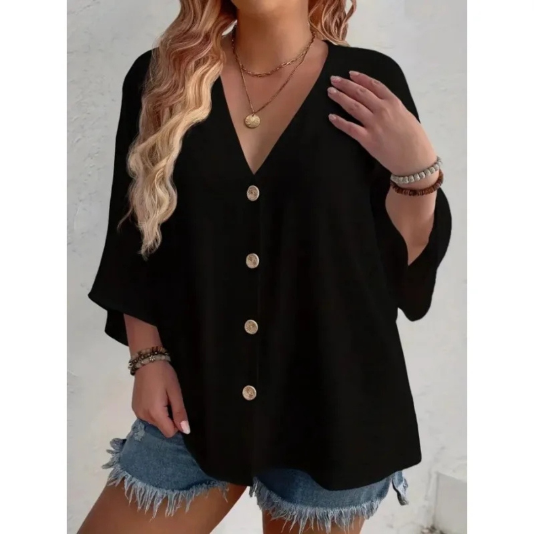 Dorothy™ | Top elegante com decote em V abotoado