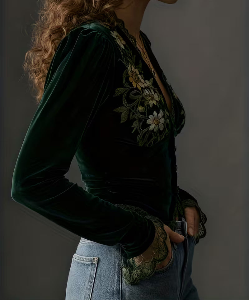 Suzanne™ | Top em veludo bordado