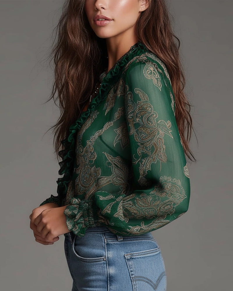 Katie™ | Blusa elegante com meio-zip e volantes
