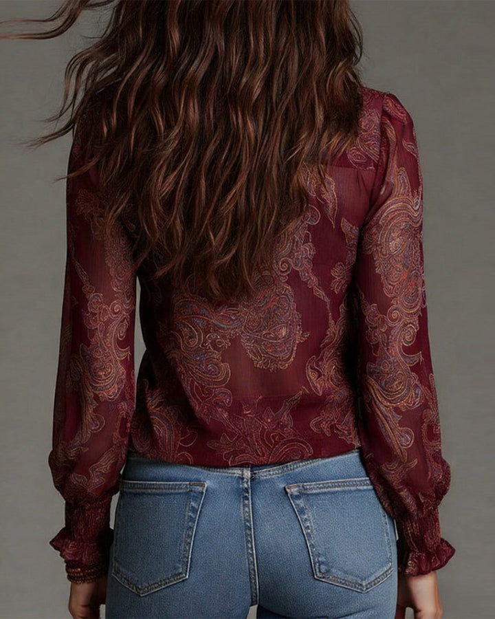 Katie™ | Blusa elegante com meio-zip e volantes