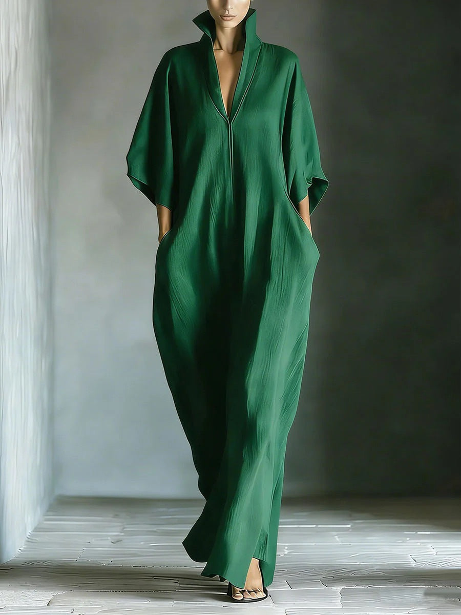 Alina - Vestido longo com mangas 3/4 e decote em V