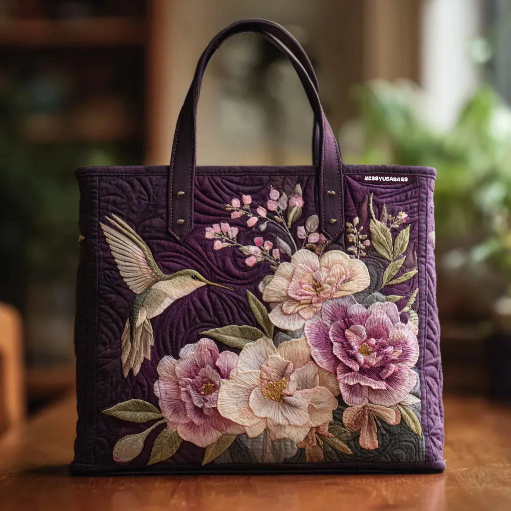 Bolsa acolchoada artesanal - Colibri e Orquídeas