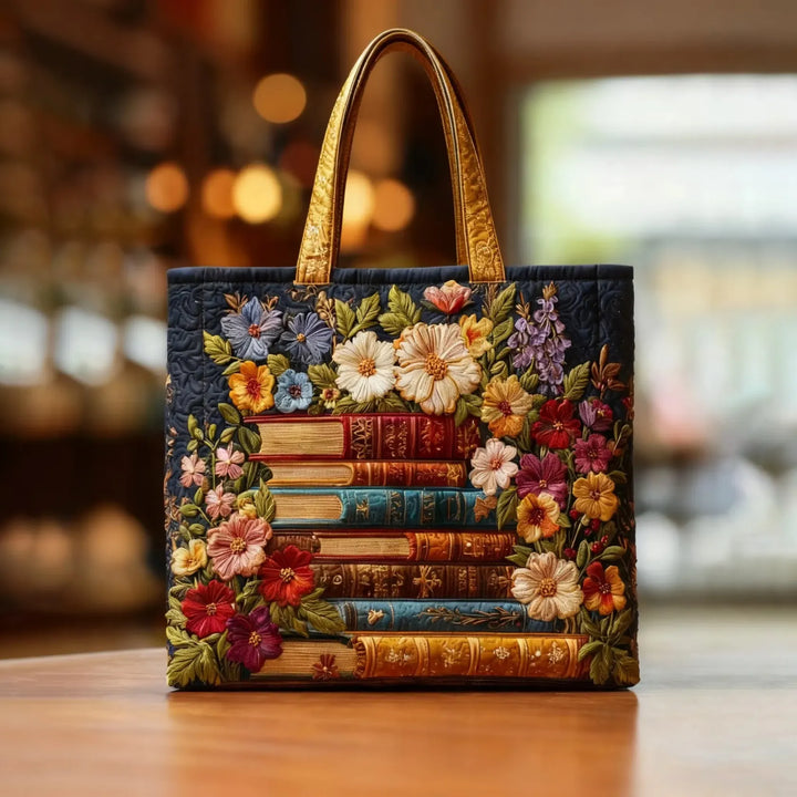 Bolsa artesanal – Impressão Floral e Livros
