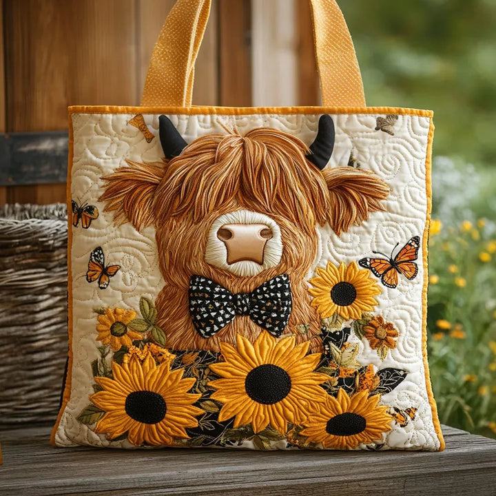 Bolsa acolchoada - Vaca das Highlands e Girassóis