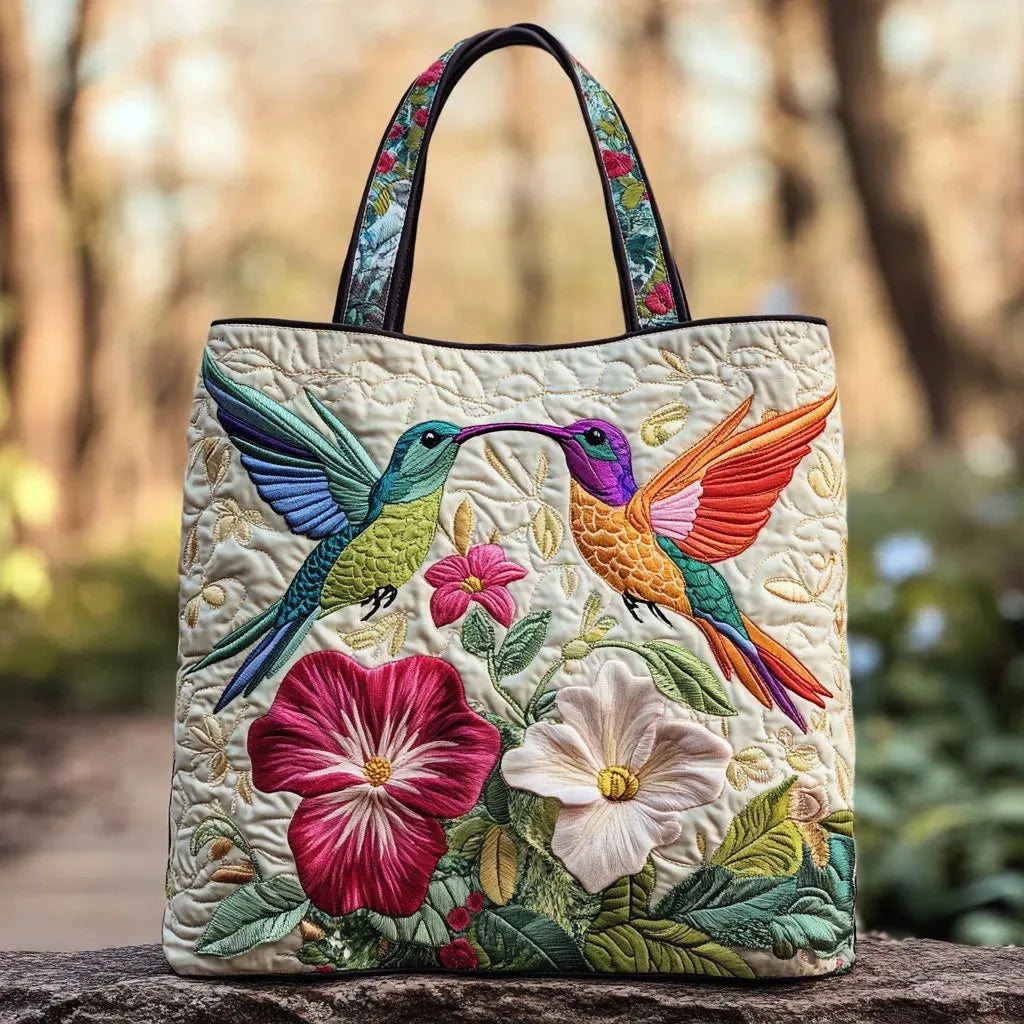 Bolsa acolchoada - Colibri e Flores Brancas