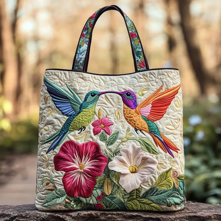 Bolsa acolchoada - Colibri e Flores Brancas