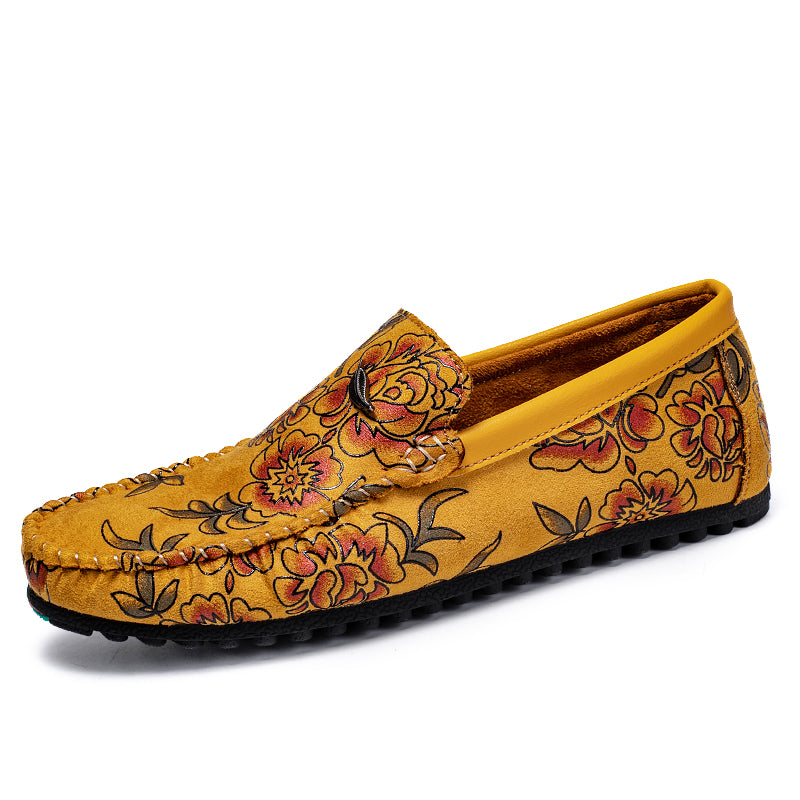 Loafers de Couro com Padrão Floral