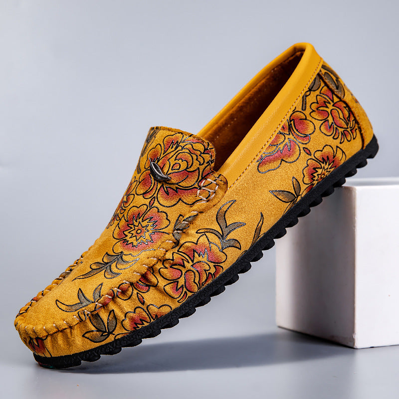 Loafers de Couro com Padrão Floral