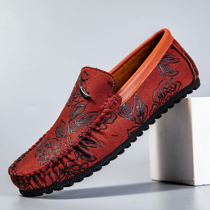 Loafers de Couro com Padrão Floral