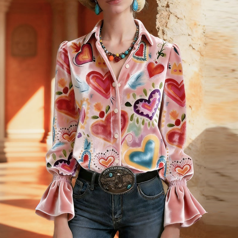 Maureen™ | Blusa artística com estampado de corações