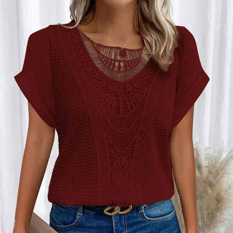 Esmie™ | Top bohémio chic com detalhes em renda