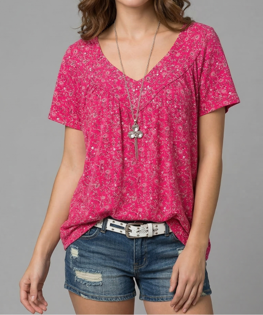 Trisha™ | T-shirt floral com decote em V