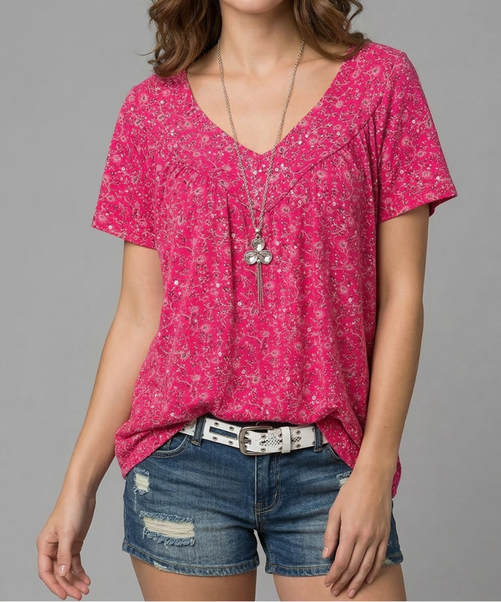 Trisha™ | T-shirt floral com decote em V