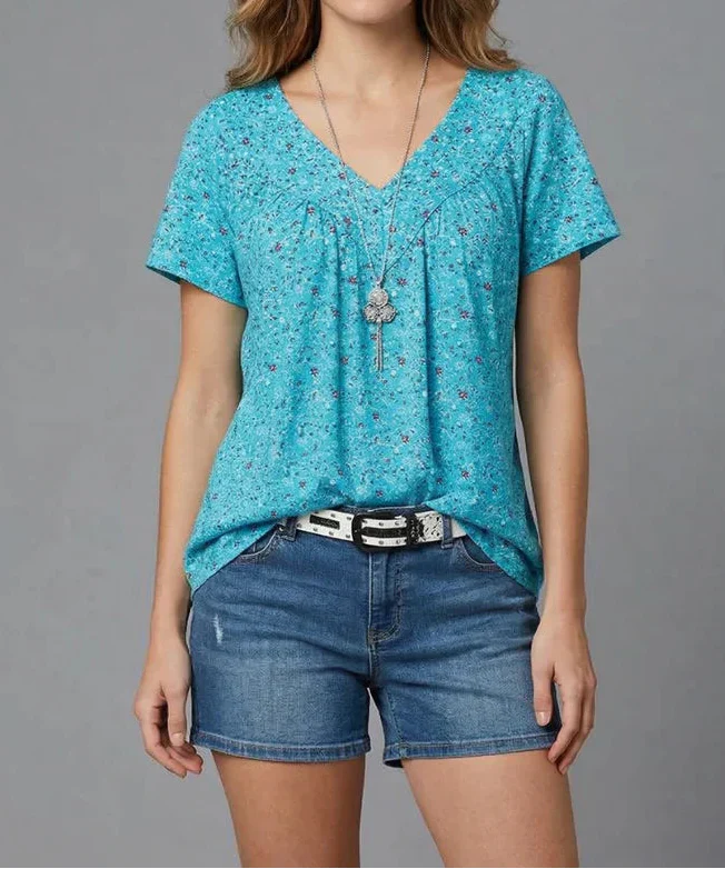 Trisha™ | T-shirt floral com decote em V