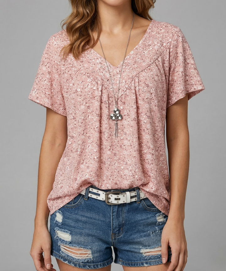 Trisha™ | T-shirt floral com decote em V