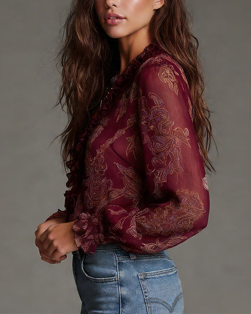Katie™ | Blusa elegante com meio-zip e volantes