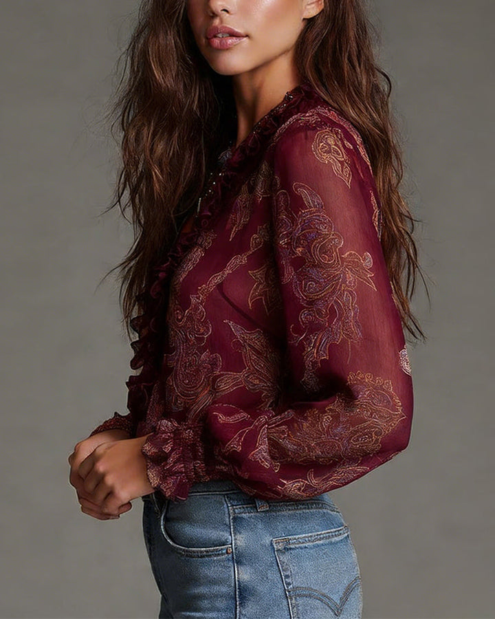 Katie™ | Blusa elegante com meio-zip e volantes