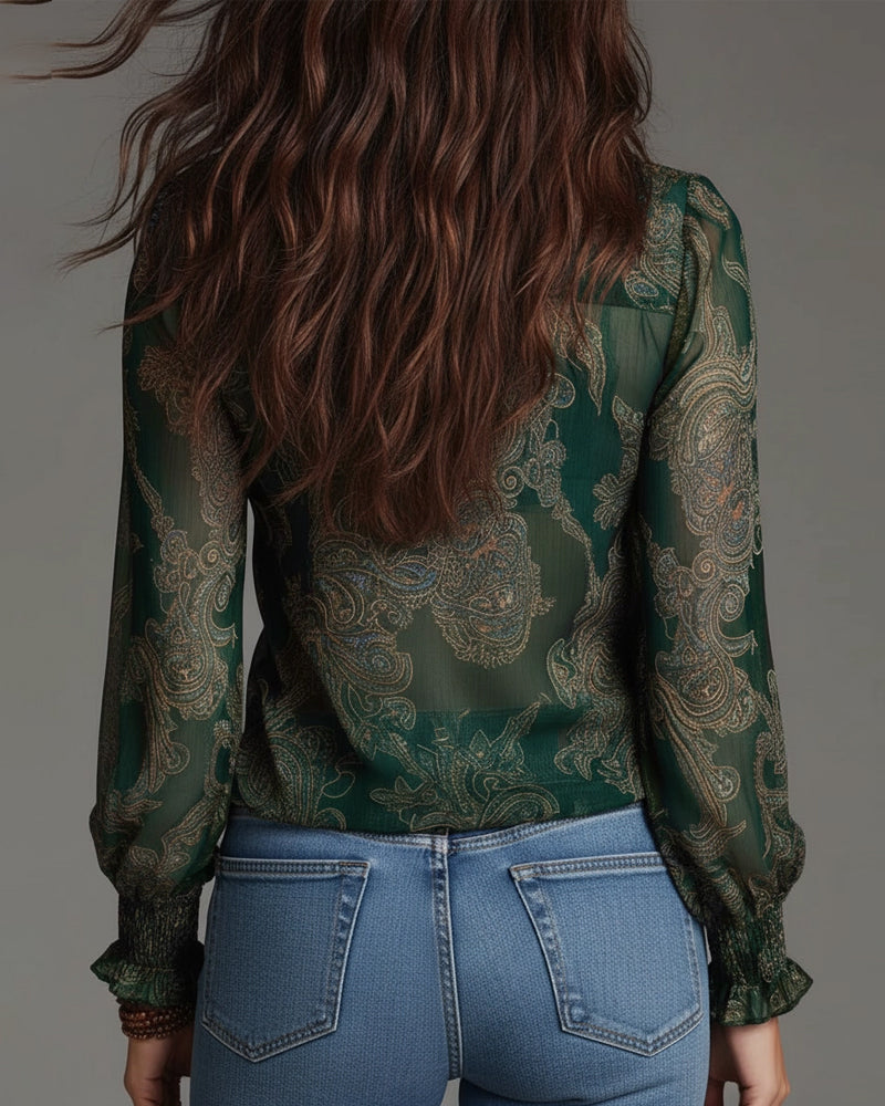 Katie™ | Blusa elegante com meio-zip e volantes