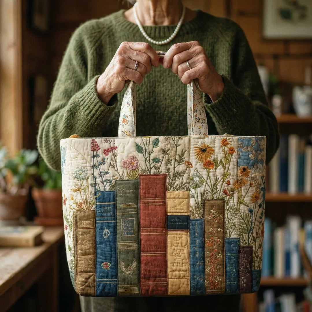 Bolsa acolchoada artesanal - Livros e Flores