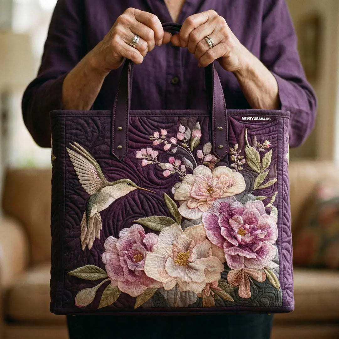 Bolsa acolchoada artesanal - Colibri e Orquídeas