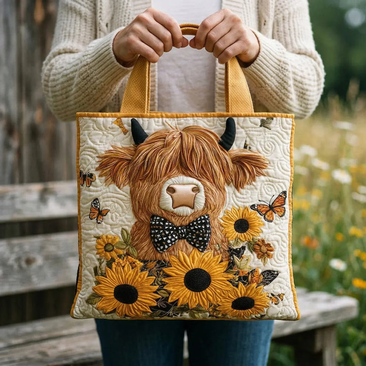 Bolsa acolchoada - Vaca das Highlands e Girassóis